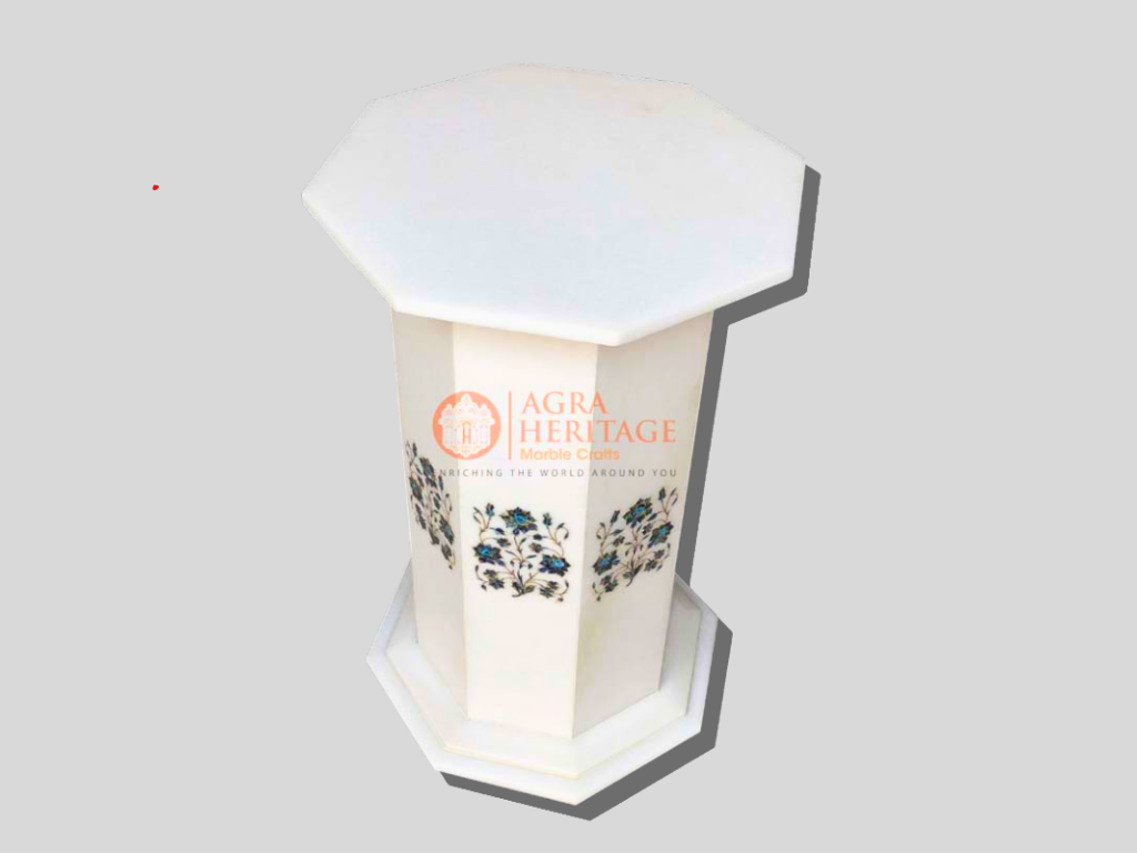 Pauashell Turquoise Inlay Marble Pedestal Stand Base